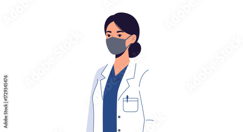 Professional healthcare worker wearing a mask and lab coat, ready to assist with compassionate care and medical expertise.