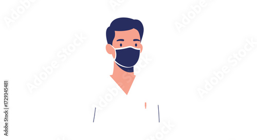 Confident man wearing dark blue face mask and white shirt, embracing modern health and safety protocols for public well-being