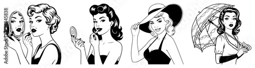 Collection of Retro Women in Pop Art Style