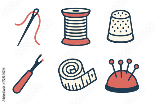 Assortment of essential sewing tools and accessories for tailoring, mending, and crafting projects