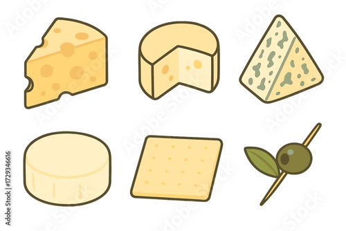 Delicious gourmet cheese selection featuring various types like Swiss, brie, and blue cheese alongside a savory cracker and olive