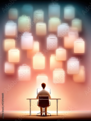 Conceptual journey of decision - Conceptual life choices art - Abstract digital decision making concept - Digital Conceptual Art of Person Working with Cloud Data and Abstract Documents for business i