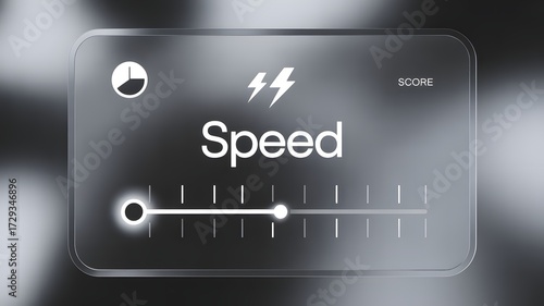 Transparent digital slider for adjusting speed and score, a modern representation for performance metrics, system settings, and customizable user interface concepts.