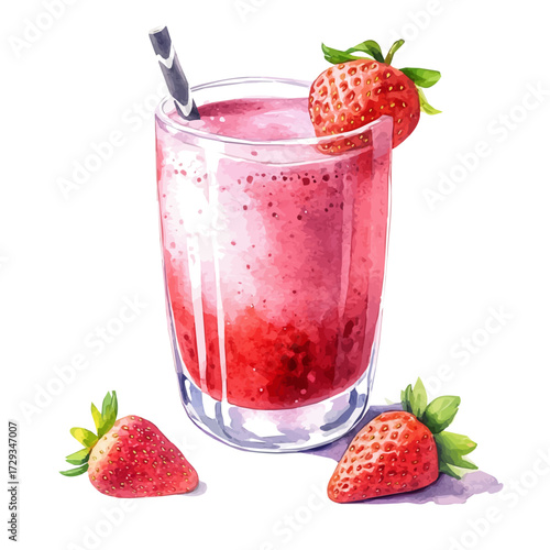watercolor of Strawberry Smoothie, vector, isolated on a white background.