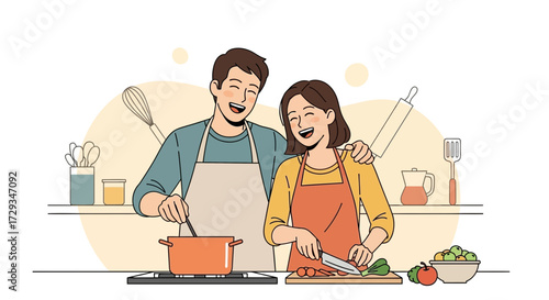 Cheerful Couple Enjoying Cooking Together In A Modern Kitchen And Expressing Happiness