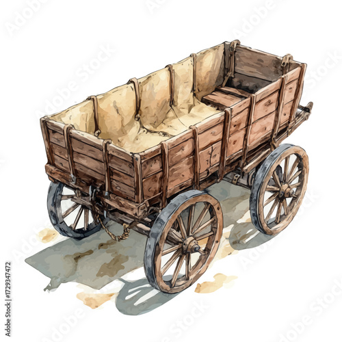 Supply Wagon, watercolor painting vector, isolated on a white background.