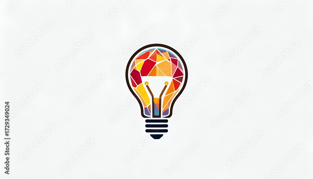Fototapeta premium Central Polygonal Lightbulb Icon Glowing with Colorful Idea
