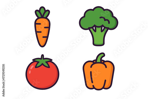Colorful fresh vegetables for healthy eating and nutrition including carrot broccoli tomato and bell pepper