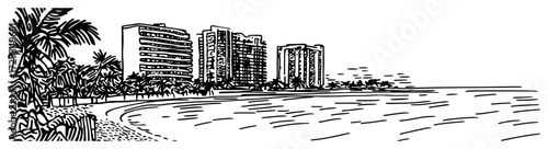 Beachfront Resort Skyline With Palm Trees Vector