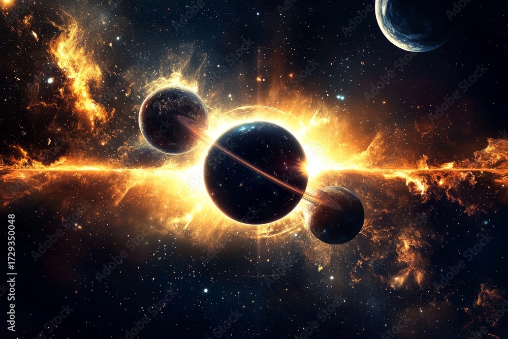 Obraz premium Explore the wonders of a vast space filled with celestial bodies.