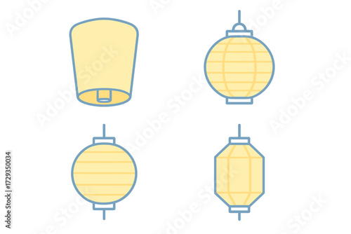 Collection of various traditional festive lanterns in different shapes and styles for celebration and decoration