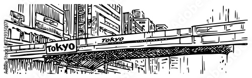 Tokyo City Overpass with Sign