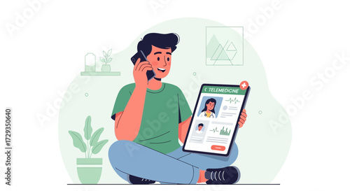 Digital Health Consultation: Telemedicine Illustration Depicting Healthcare and Communication