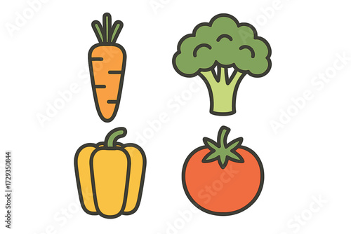 Fresh garden vegetables assortment with carrot, broccoli, bell pepper, and tomato for healthy nutrition