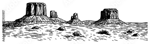 Monument Valley Desert Buttes Hand Drawn Vector