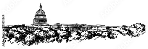 US Capitol Washington DC Skyline Hand Drawn Vector
