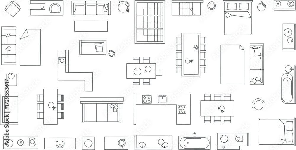 Obraz premium Vector art of collection of architectural floor plan elements and furniture