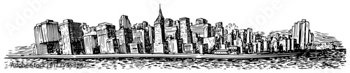 Modern City Skyline Panorama Hand Drawn Vector