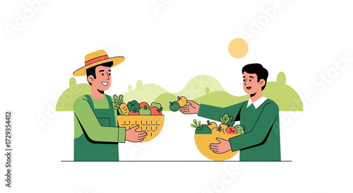 Farmers Exchanging Freshly Harvested Produce and Fostering a Healthy Partnership