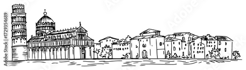 Pisa Skyline with Leaning Tower and Cathedral