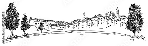 Tuscan Hilltop Town Panorama Vector