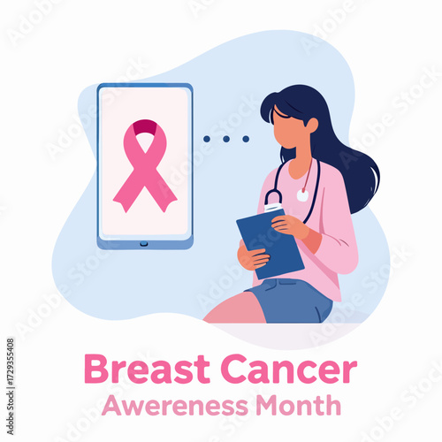 Breast Cancer Awareness Month diagnostics, vector art illustration.