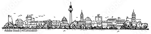 Berlin City Skyline with Fernsehturm Hand Drawn Vector