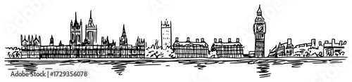 London Skyline with Big Ben and Westminster Hand Drawn Vector
