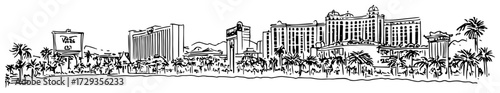 Miami Beach Oceanfront Hotels Skyline Panorama Line Art Vector
