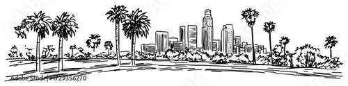 Los Angeles Skyline With Palm Trees Vintage Engraving Vector