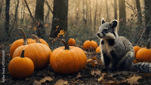 Silhouettes of badger and squirrel in a retro fall landscape.
