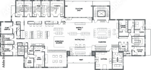 Vector art of detailed architectural floor plan showing room labels and furniture arrangement