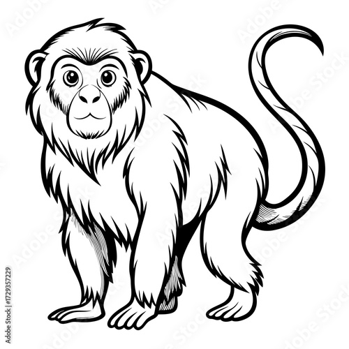 Cartoon Line Art Lion Tamarin Monkey Vector Illustration
