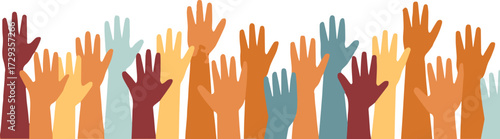 multicultural raised hands seamless vector set for inclusion, solidarity, group support and social activism graphics