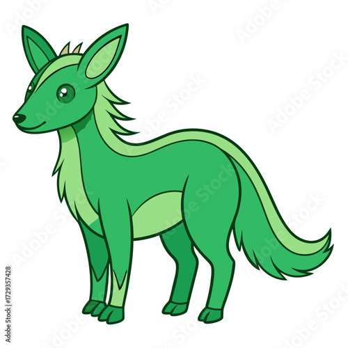 Cartoon-style green fox standing isolated on white background