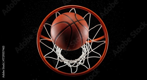 Dramatic Basketball Slam Dunk Through Hoop With Water Droplets Flying