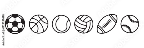 black and white sports balls vector collection soccer basketball tennis volleyball american football baseball scalable eps ai