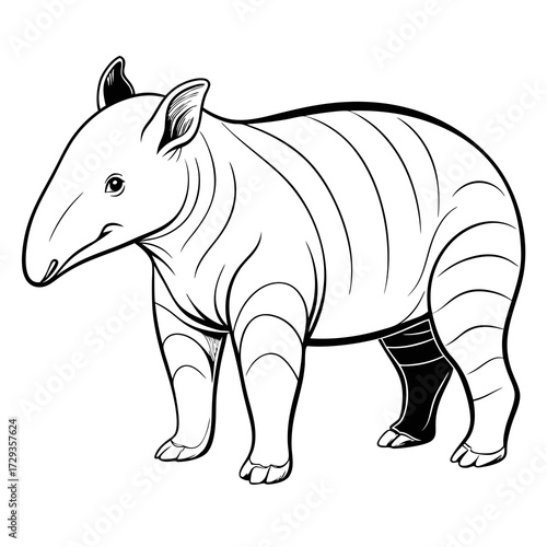 Monochrome tapir illustration in bold line art style