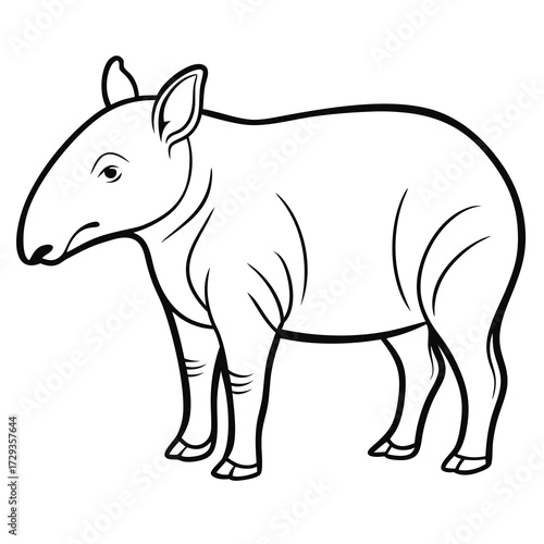 Isolated line art illustration of a tapir on white