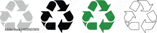 eco recycling icons collection flat solid outline green black gray vector for print web