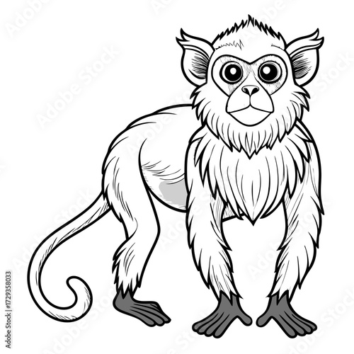 Cartoon monkey standing looking forward with a curly tail