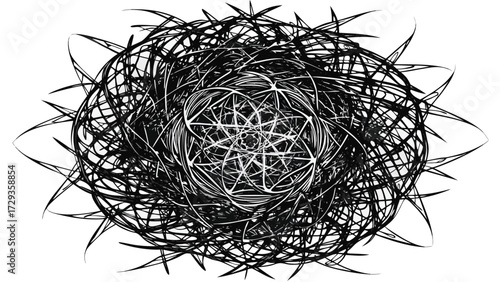 Chaotic abstract scribble doodle texture seamless pattern black and white fine art