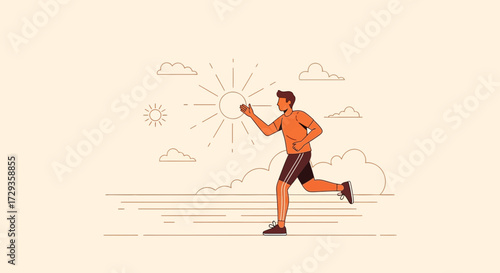 Joyful Runner Chasing the Sun During a Sunny Day of Outdoor Exercise for Wellness
