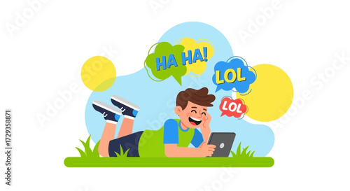 Joyful Teenager Watching Funny Content Online, Reacting with Laughter and Merriment