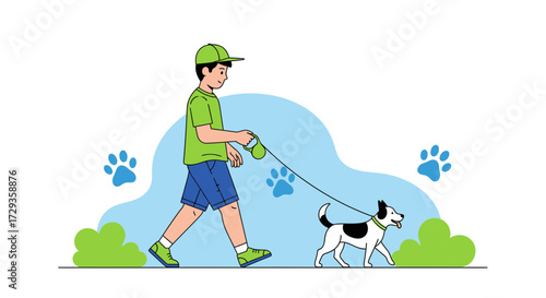 Joyful Walk: A Young Person And Their Happy Dog Enjoying A Calm Promenade Together