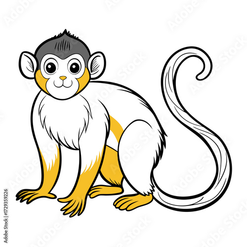 Cute cartoon squirrel monkey sitting with expressive eyes