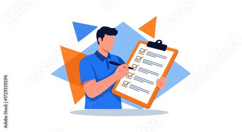 Man Completing Checklist: Illustration of Task Completion and Goal Achievement