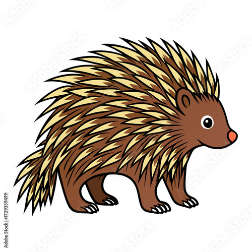 Cartoon echidna illustration isolated on white background side view