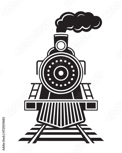 vintage steam train front illustration vector detailed locomotive headlight smokestack railroad engine
