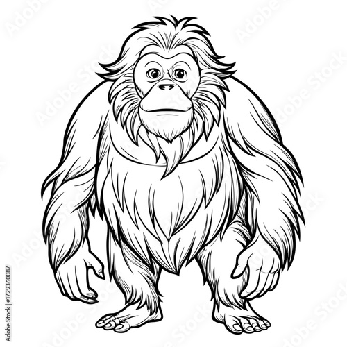 Monochrome Orangutan Illustration in Simple Cartoon Line Art Style